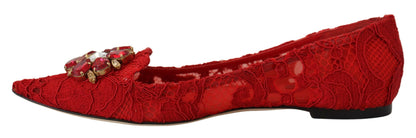 Dolce & Gabbana Red Crystal-Embellished Flats Dolce & Gabbana