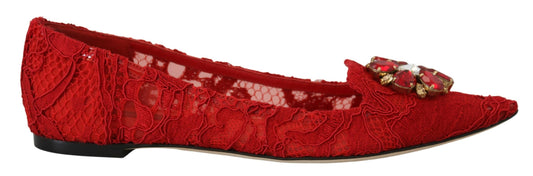 Dolce & Gabbana Red Crystal-Embellished Flats Dolce & Gabbana