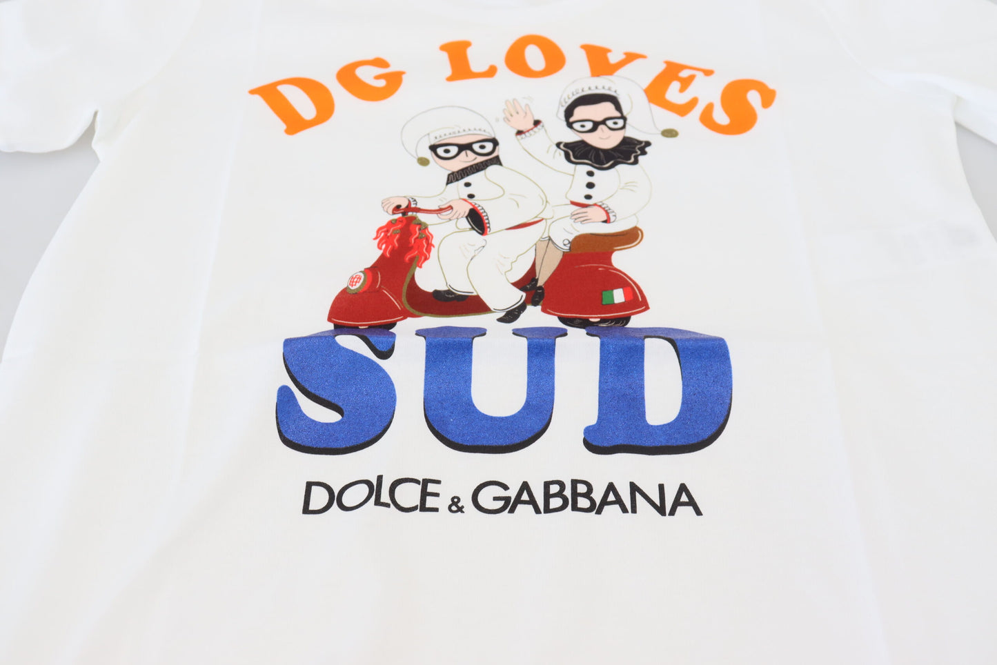 Dolce & Gabbana Elegant White Crew Neck Tee with Colorful Print Dolce & Gabbana