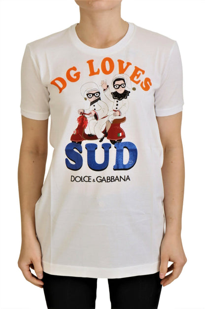 Dolce & Gabbana Elegant White Crew Neck Tee with Colorful Print Dolce & Gabbana