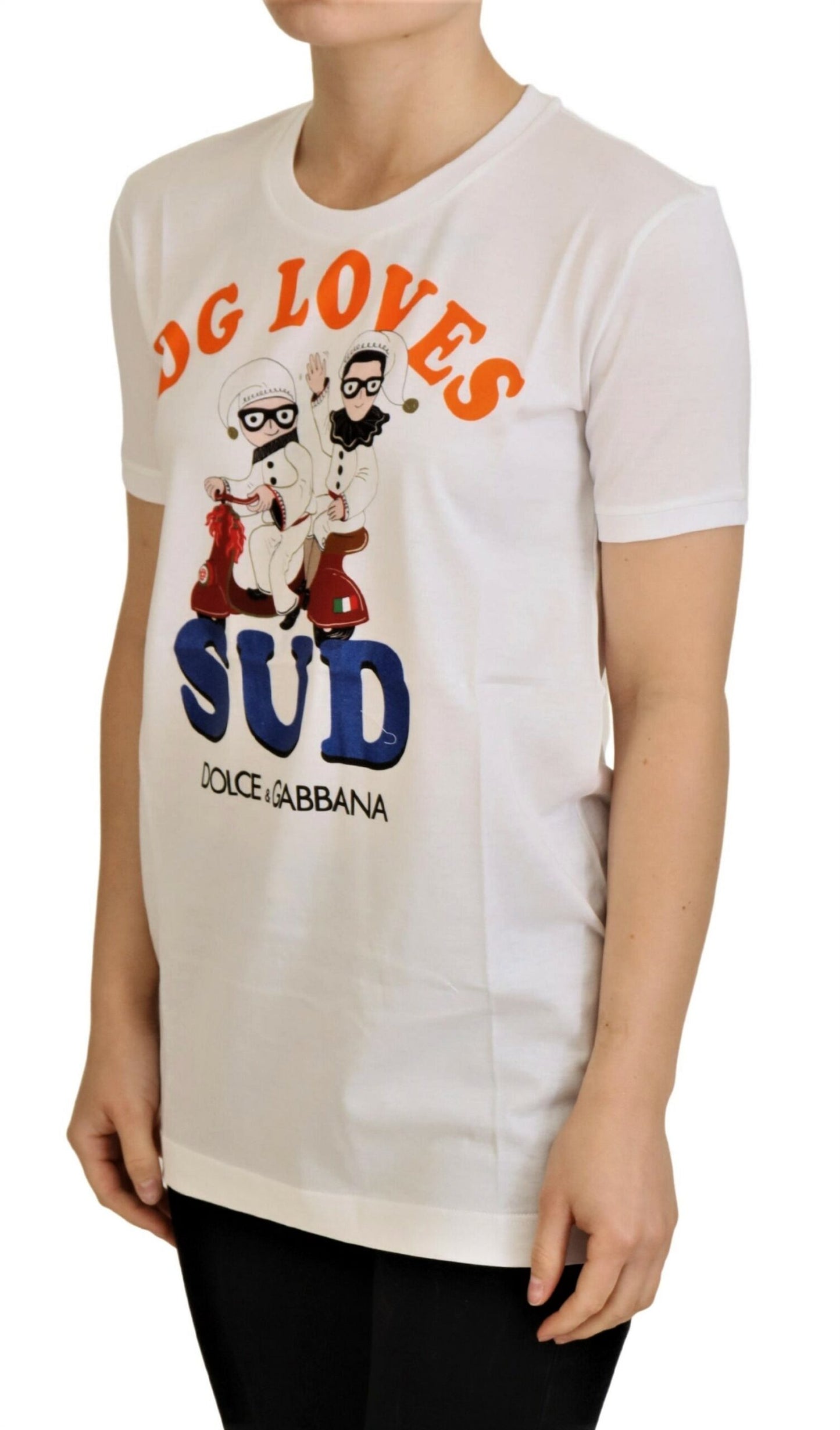 Dolce & Gabbana Elegant White Crew Neck Tee with Colorful Print Dolce & Gabbana