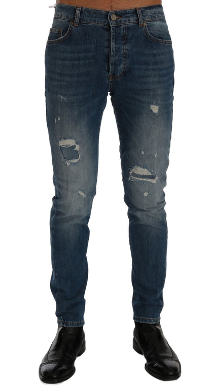 Frankie Morello Svelte Italian Denim - Slim Fit Blue Jeans Frankie Morello