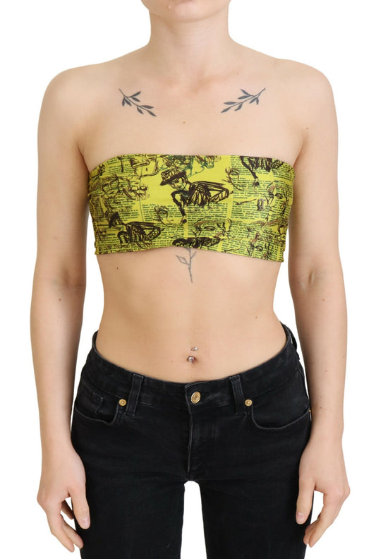 John Galliano Chic Cropped Stretch Top Bra in Multicolor Print John Galliano