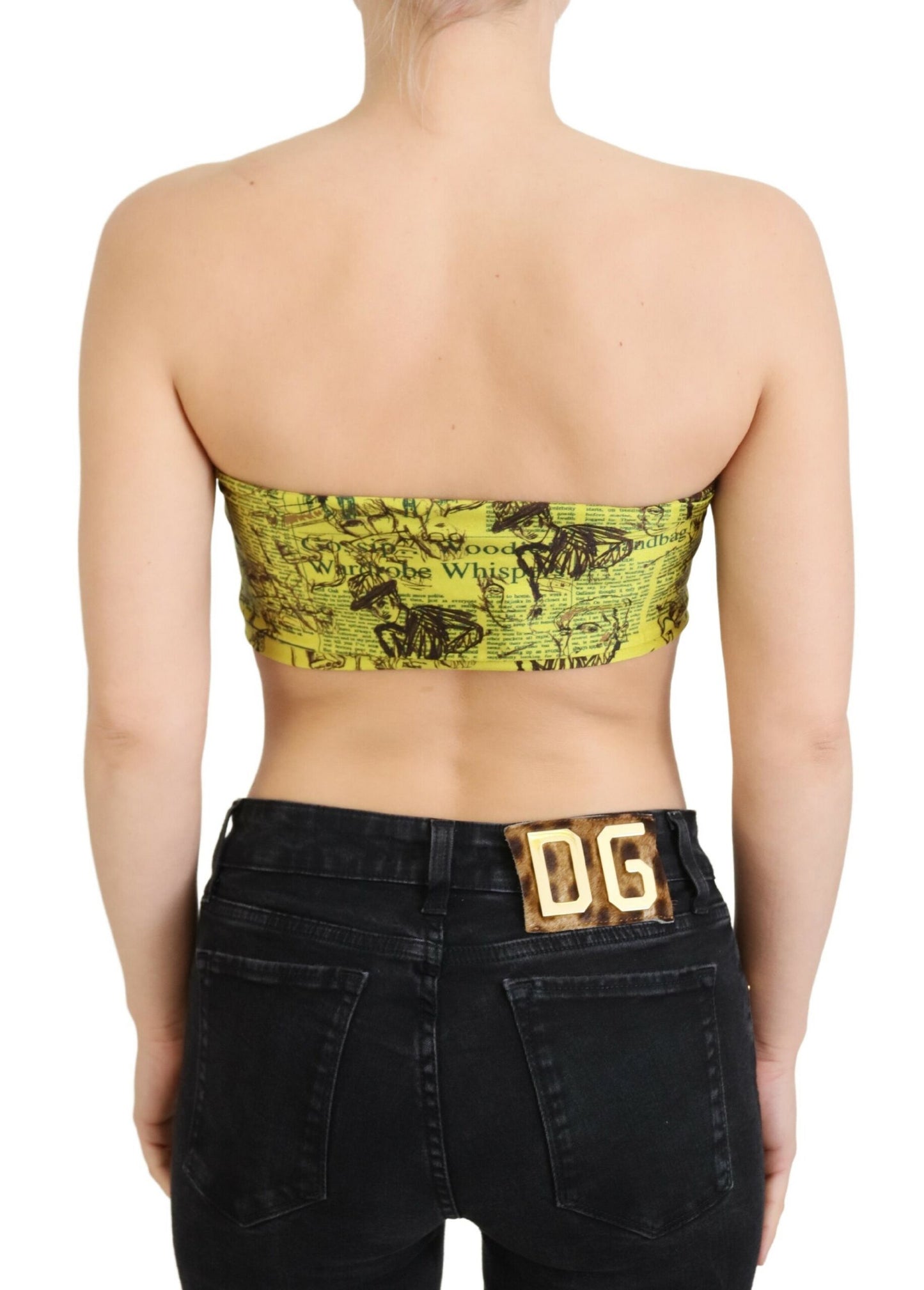 John Galliano Chic Cropped Stretch Top Bra in Multicolor Print John Galliano