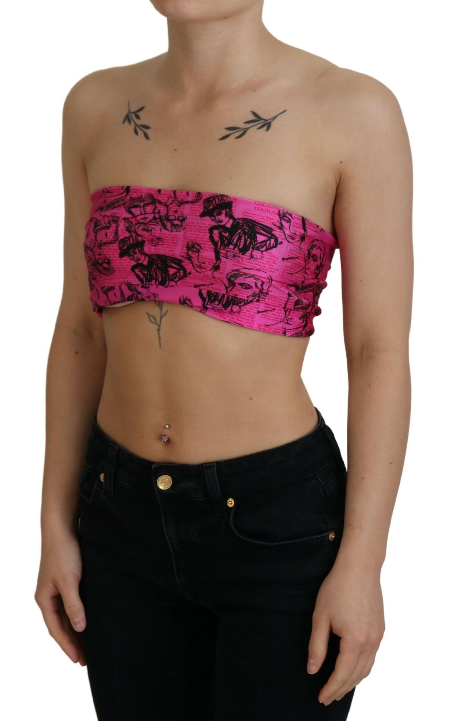 John Galliano Chic Pink Newspaper Print Cropped Top John Galliano