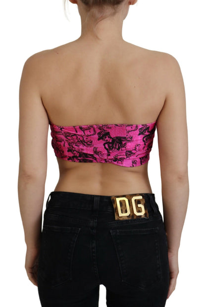 John Galliano Chic Pink Newspaper Print Cropped Top John Galliano