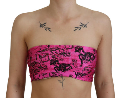 John Galliano Chic Pink Newspaper Print Cropped Top John Galliano