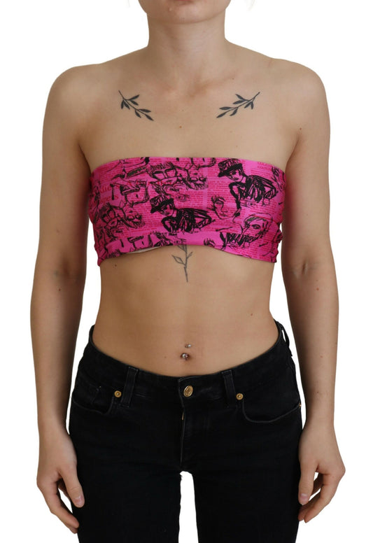 John Galliano Chic Pink Newspaper Print Cropped Top John Galliano