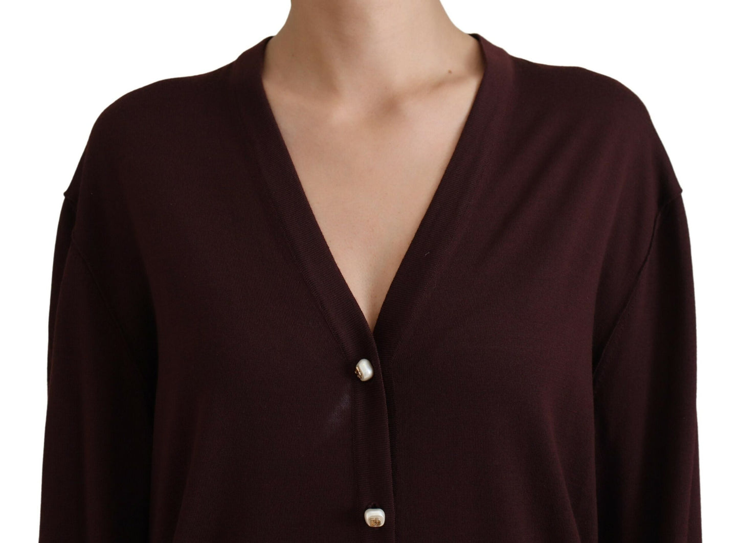 Dolce & Gabbana Chic Maroon V-Neck Wool Cardigan Dolce & Gabbana