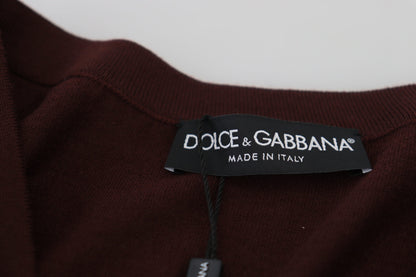 Dolce & Gabbana Chic Maroon V-Neck Wool Cardigan Dolce & Gabbana