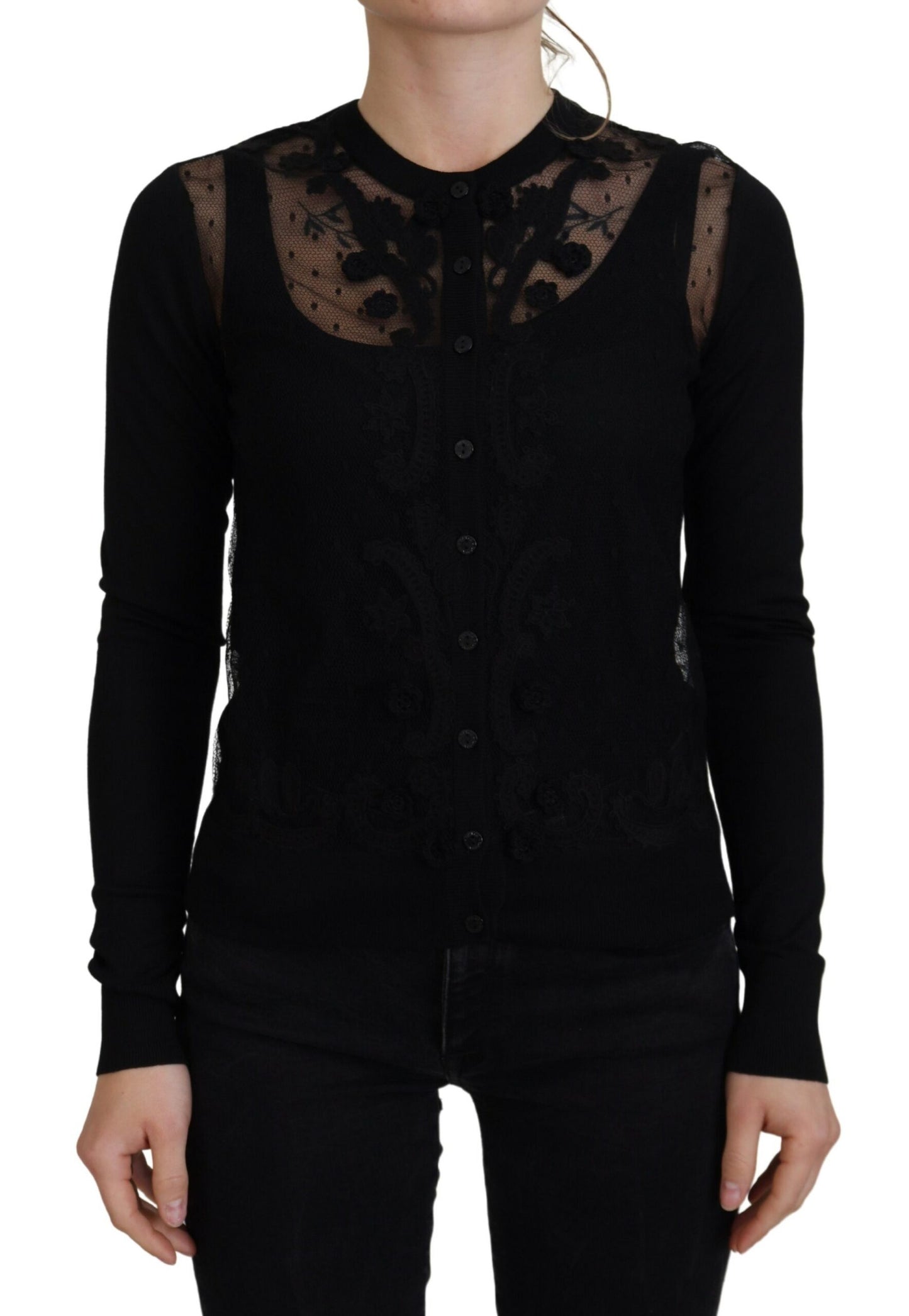 Dolce & Gabbana Elegant Black Floral Lace Cardigan Sweater Dolce & Gabbana