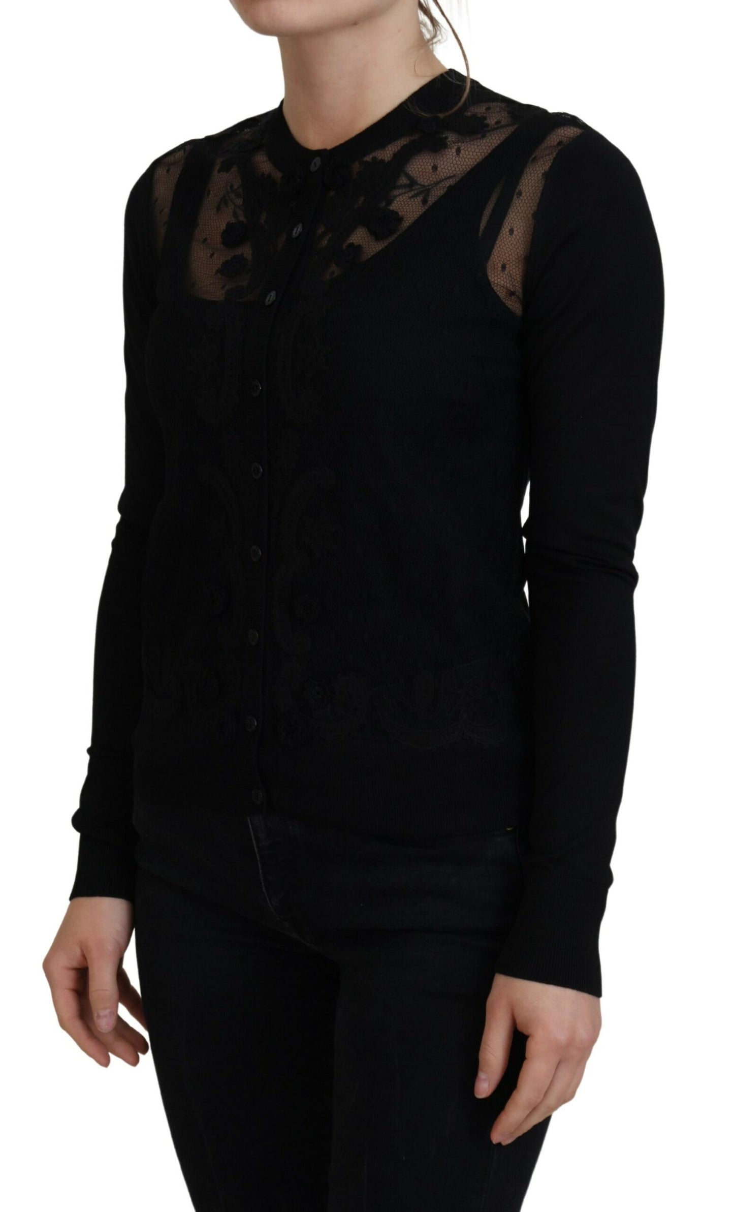 Dolce & Gabbana Elegant Black Floral Lace Cardigan Sweater Dolce & Gabbana