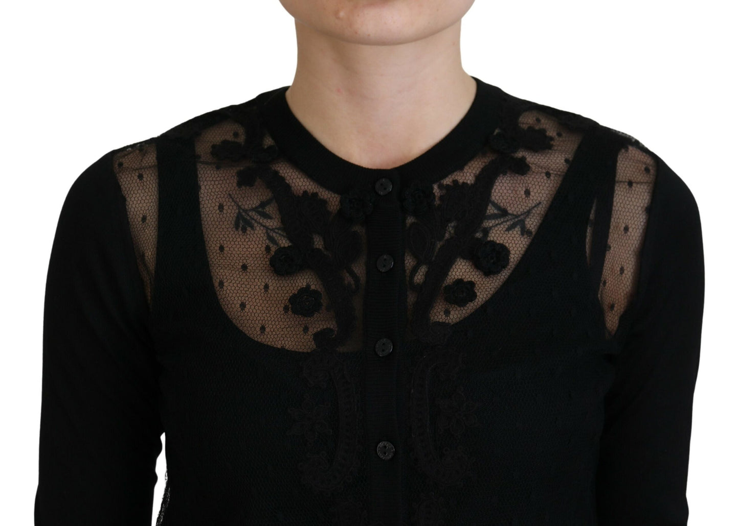 Dolce & Gabbana Elegant Black Floral Lace Cardigan Sweater Dolce & Gabbana