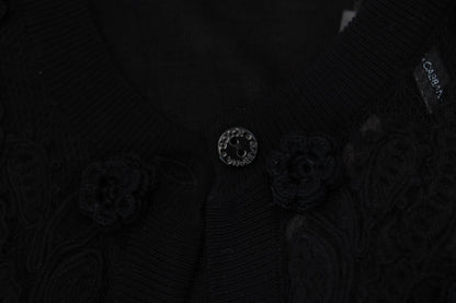 Dolce & Gabbana Elegant Black Floral Lace Cardigan Sweater Dolce & Gabbana