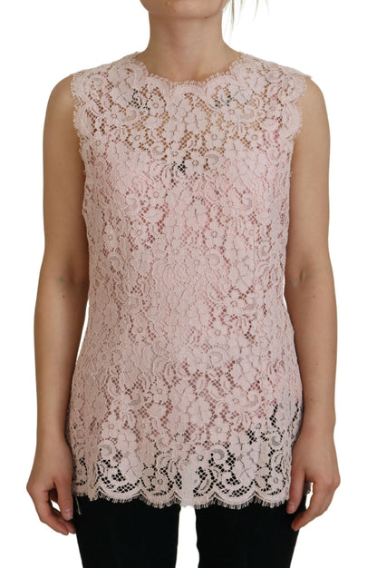 Dolce & Gabbana Elegant Sheer Lace Sleeveless Blouse in Pink Dolce & Gabbana