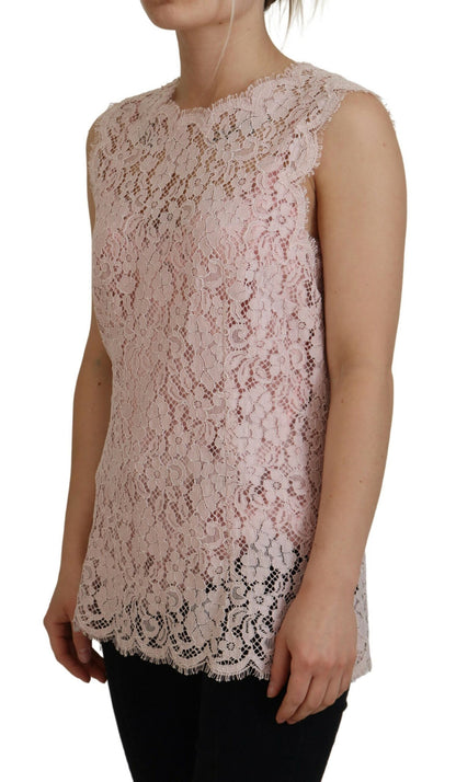 Dolce & Gabbana Elegant Sheer Lace Sleeveless Blouse in Pink Dolce & Gabbana