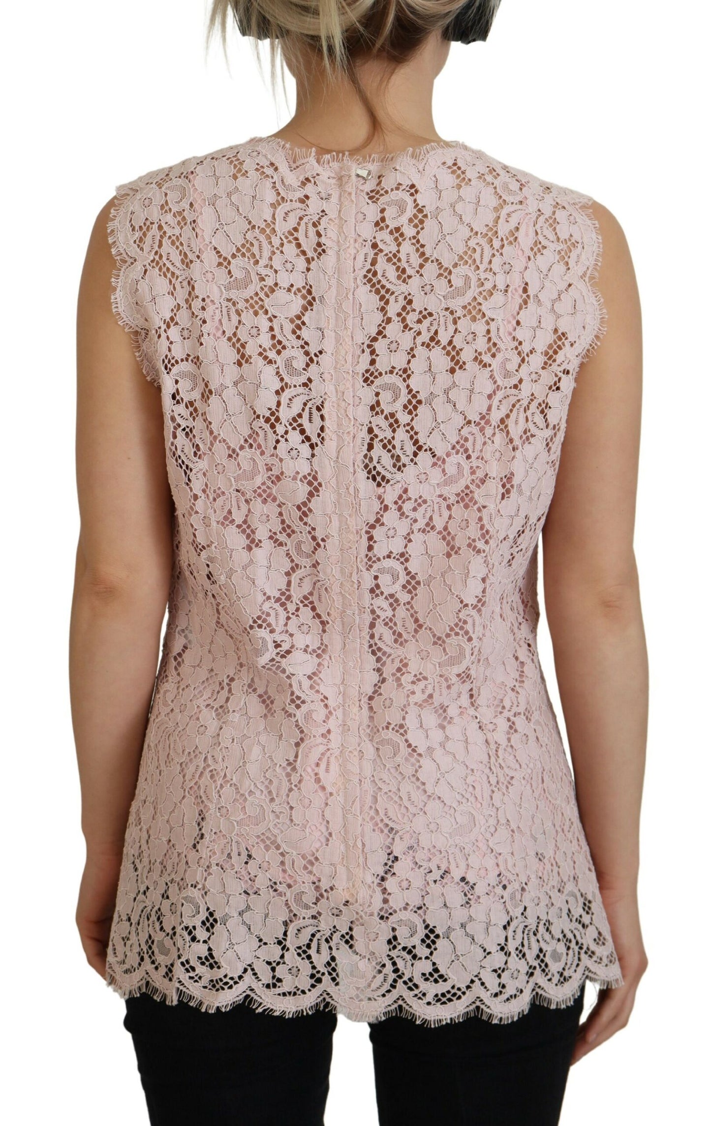 Dolce & Gabbana Elegant Sheer Lace Sleeveless Blouse in Pink Dolce & Gabbana