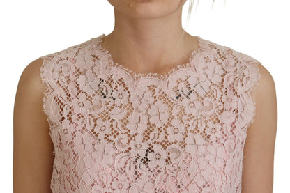 Dolce & Gabbana Elegant Sheer Lace Sleeveless Blouse in Pink Dolce & Gabbana