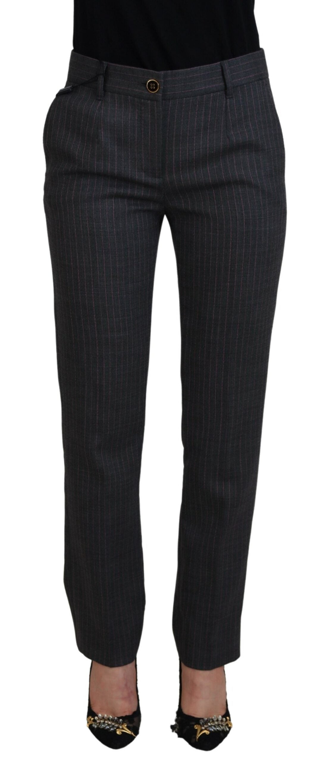 Dolce & Gabbana Elegant Gray Striped Tapered Pants Dolce & Gabbana