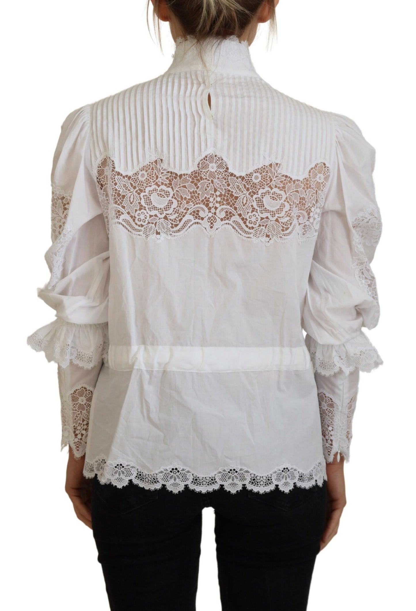 Dolce & Gabbana Elegant White Lace Trim Cotton Blouse Dolce & Gabbana