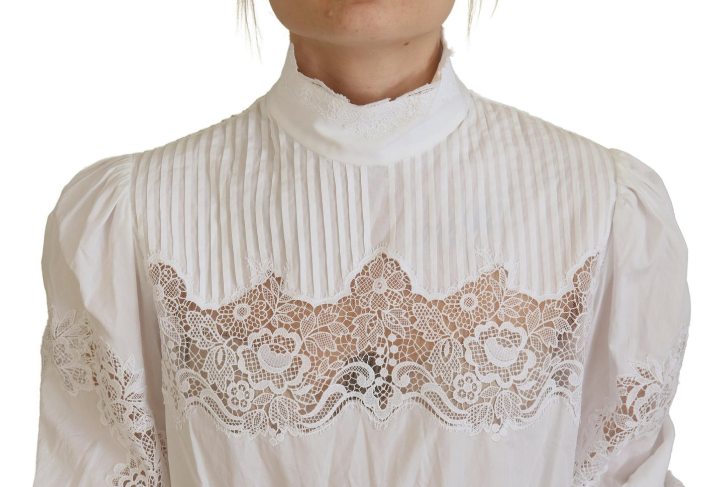 Dolce & Gabbana Elegant White Lace Trim Cotton Blouse Dolce & Gabbana