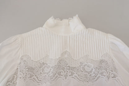 Dolce & Gabbana Elegant White Lace Trim Cotton Blouse Dolce & Gabbana