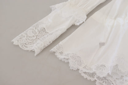 Dolce & Gabbana Elegant White Lace Trim Cotton Blouse Dolce & Gabbana