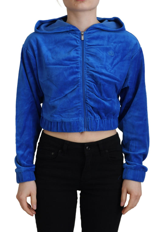 Juicy Couture Glam Hooded Zip Cropped Sweater in Blue Juicy Couture