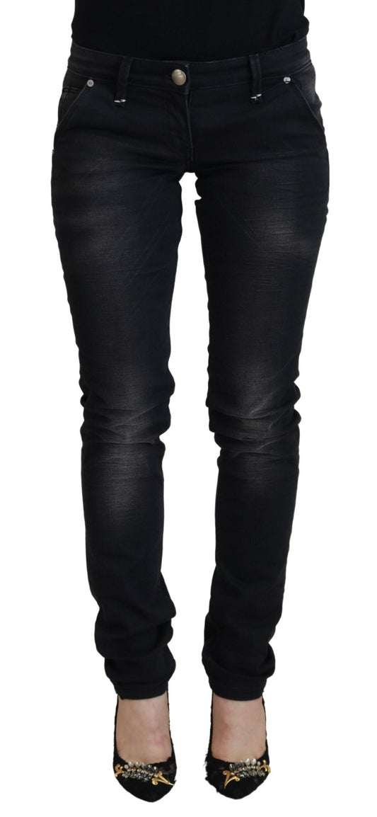 Acht Sleek Black Washed Low Waist Skinny Jeans Acht