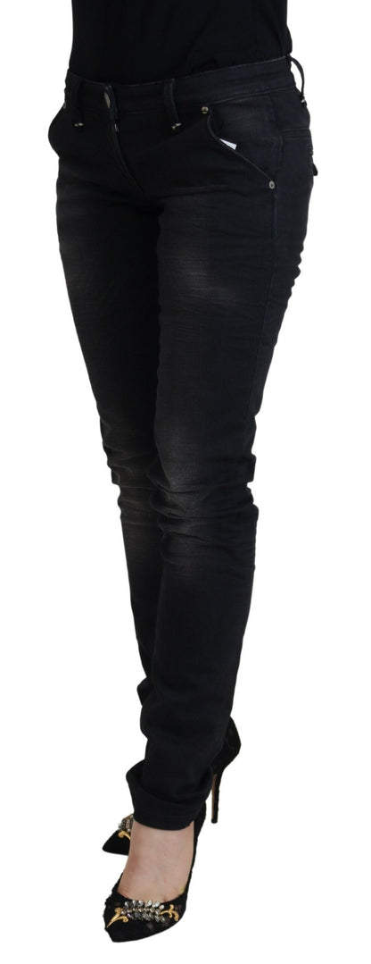 Acht Sleek Black Washed Low Waist Skinny Jeans Acht