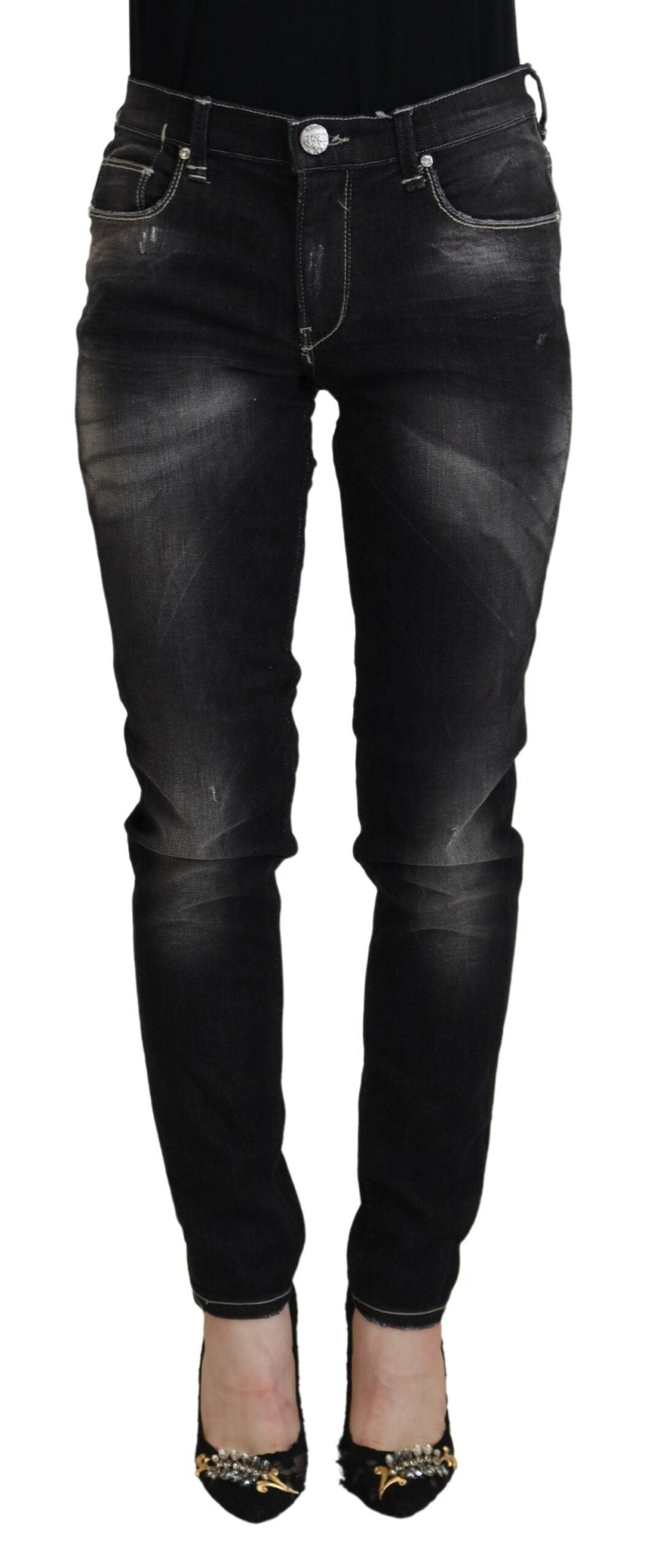 Acht Elegant Tapered Mid Waist Black Jeans Acht