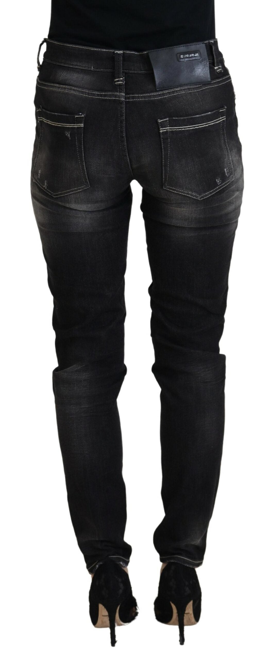 Acht Elegant Tapered Mid Waist Black Jeans Acht