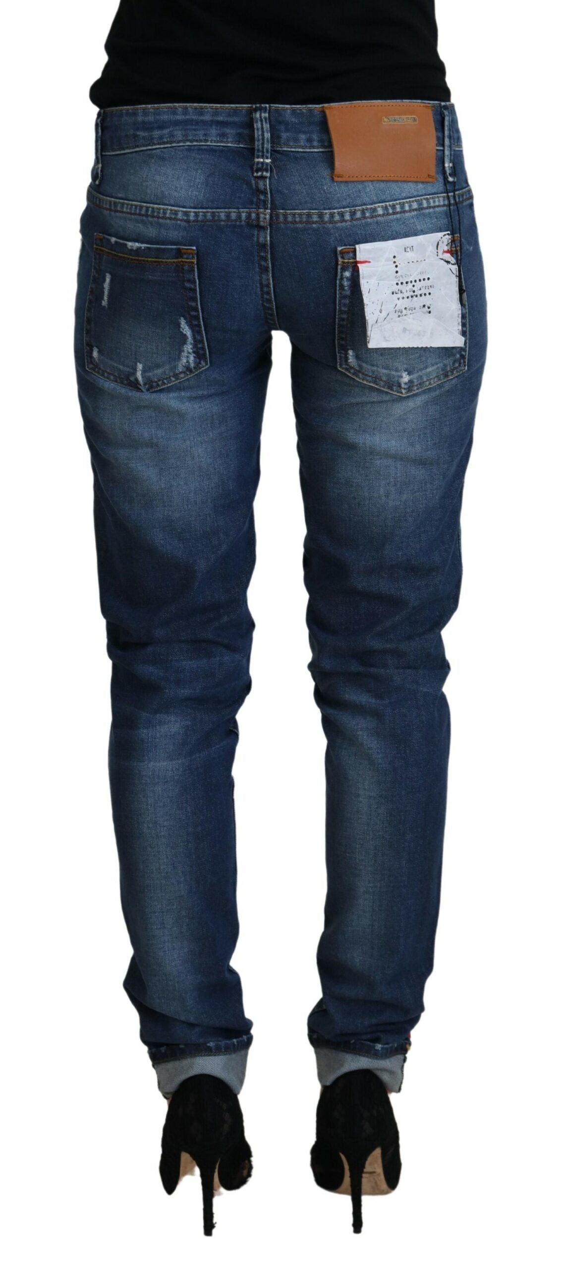 Acht Elegant Blue Washed Low Waist Skinny Jeans