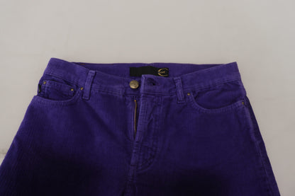 Just Cavalli Elegant Purple Corduroy Straight Fit Pants Just Cavalli