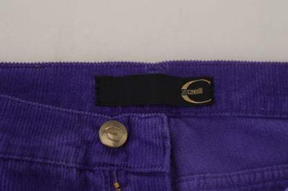 Just Cavalli Elegant Purple Corduroy Straight Fit Pants Just Cavalli