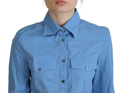 Ferre Elegant Blue Cotton Long Sleeve Polo Top Ferre