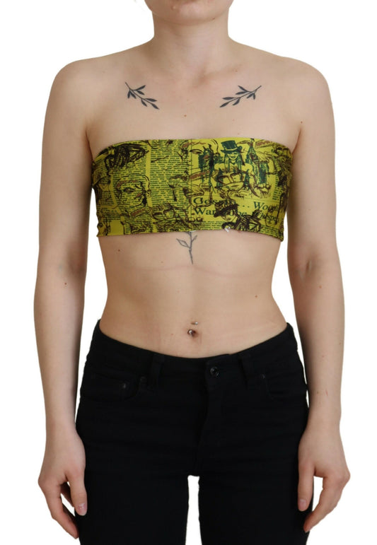 John Galliano Chic Yellow Graphic Cropped Top John Galliano