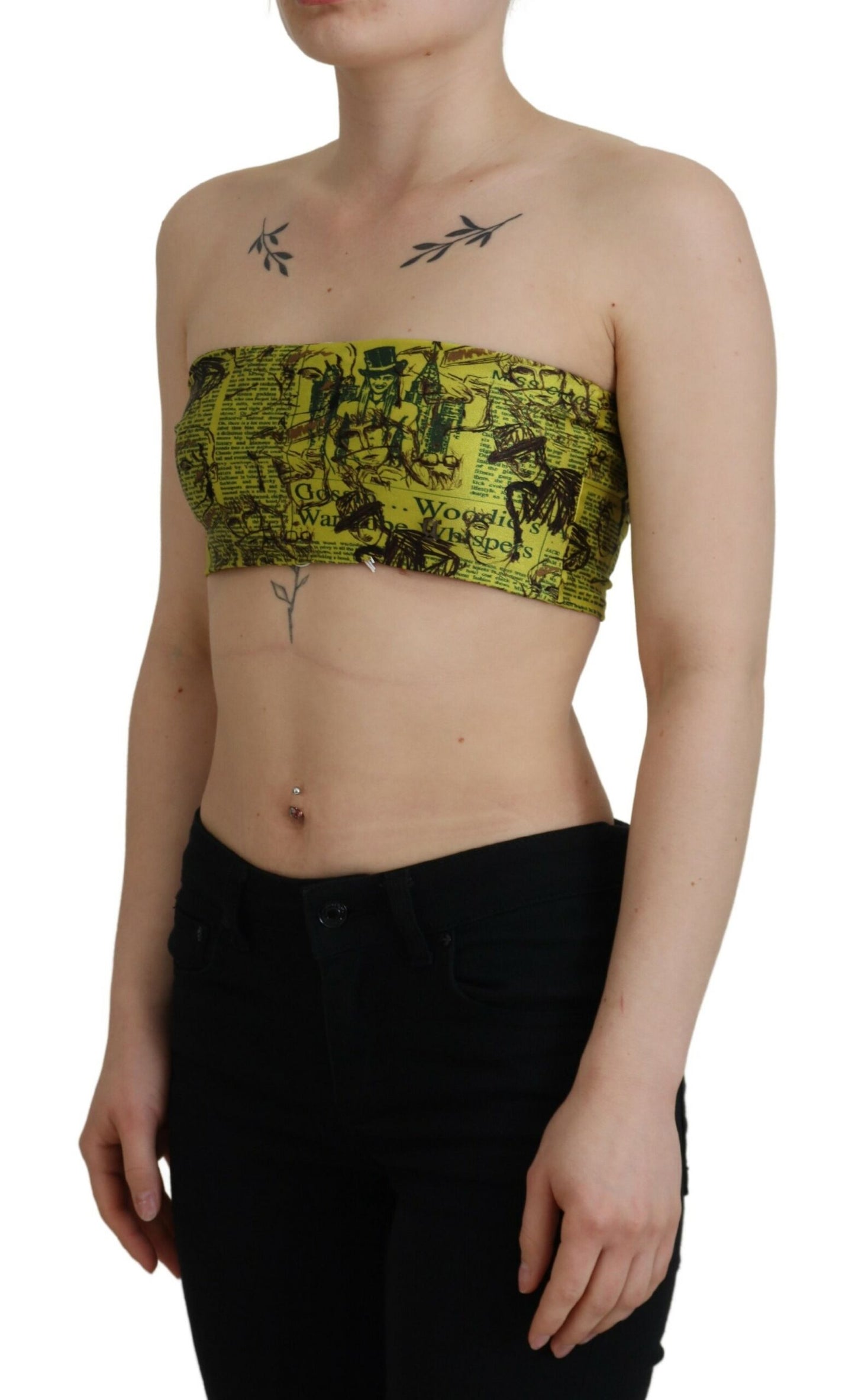 John Galliano Chic Yellow Graphic Cropped Top John Galliano