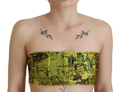 John Galliano Chic Yellow Graphic Cropped Top John Galliano