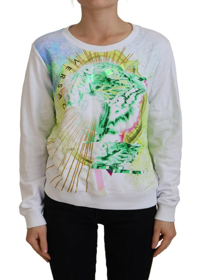 Versace Jeans Elegant White Graphic Crew Neck Sweater Versace Jeans