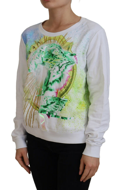 Versace Jeans Elegant White Graphic Crew Neck Sweater Versace Jeans