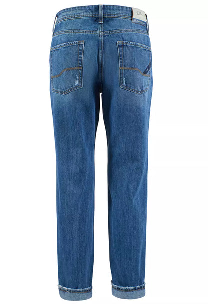 Yes Zee Timeless Blue Distressed Cotton Denim Yes Zee