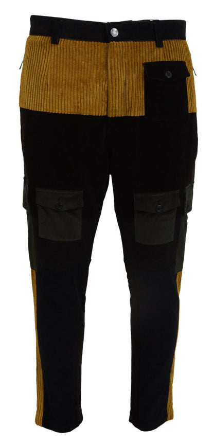 Dolce & Gabbana Elegant Black Tapered Trousers with Yellow Accent Dolce & Gabbana