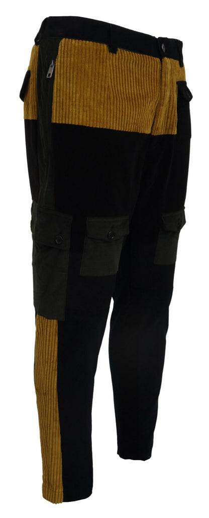 Dolce & Gabbana Elegant Black Tapered Trousers with Yellow Accent Dolce & Gabbana