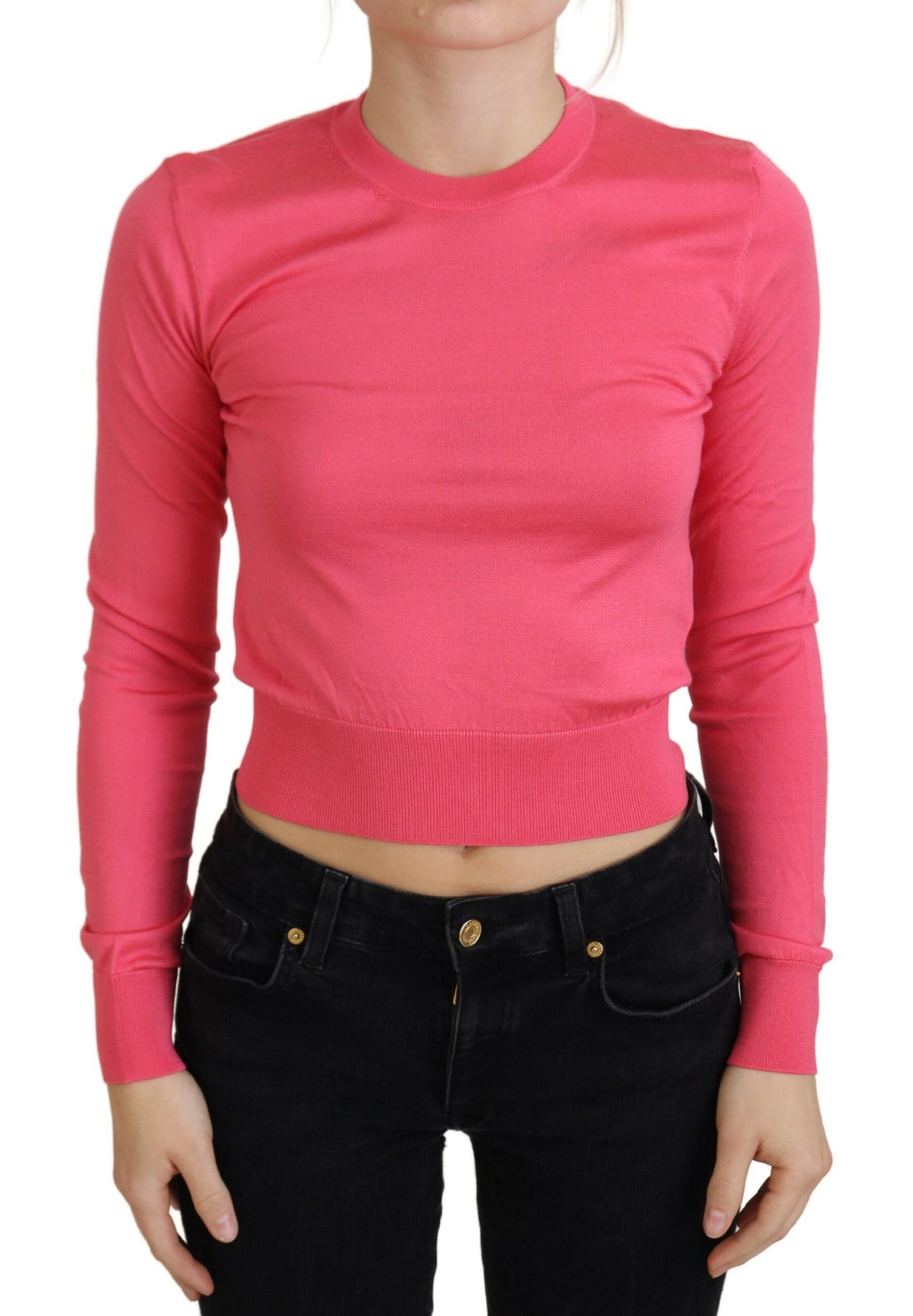 Dolce & Gabbana Elegant Pink Cropped Crewneck Sweater Dolce & Gabbana