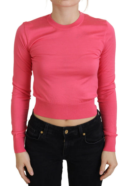 Dolce & Gabbana Elegant Pink Cropped Crewneck Sweater Dolce & Gabbana