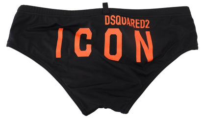 Dsquared² Elegant Black Swim Briefs with Orange Logo Dsquared²