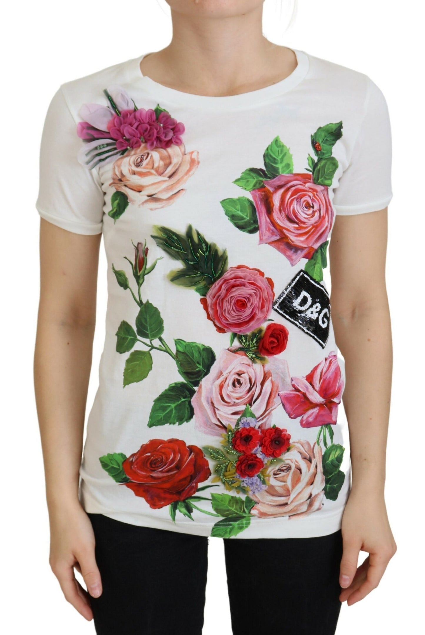 Dolce & Gabbana Elegant Multicolor Rose Print Cotton Tee Dolce & Gabbana