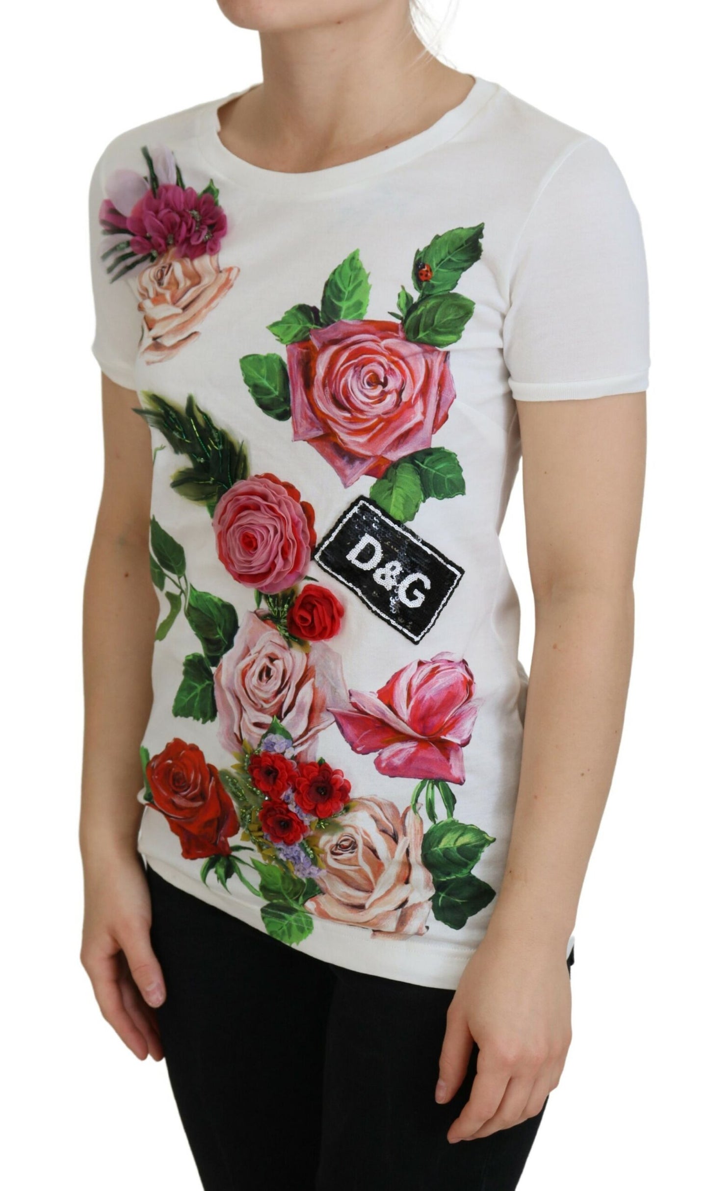 Dolce & Gabbana Elegant Multicolor Rose Print Cotton Tee Dolce & Gabbana