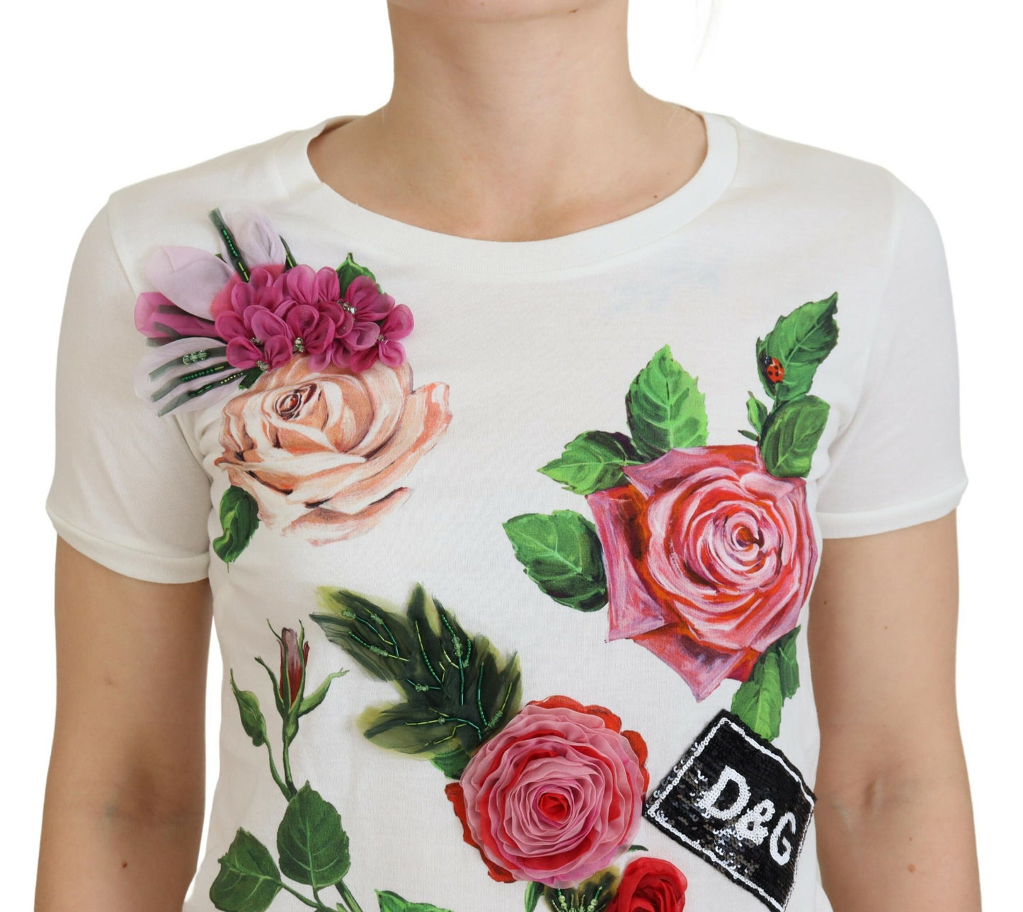 Dolce & Gabbana Elegant Multicolor Rose Print Cotton Tee Dolce & Gabbana